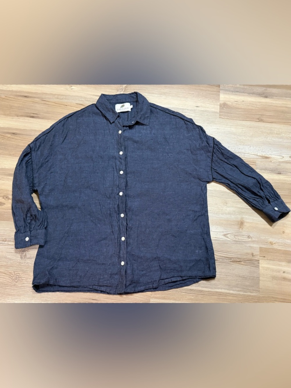Relaxed Button-Down Linen Shirt in Dark Blue
